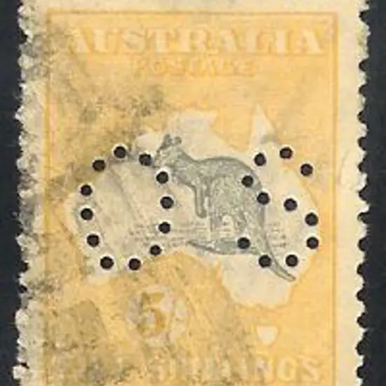 1915 5/- Kangaroo perf ''OS'' with parcel cancel.  ...
