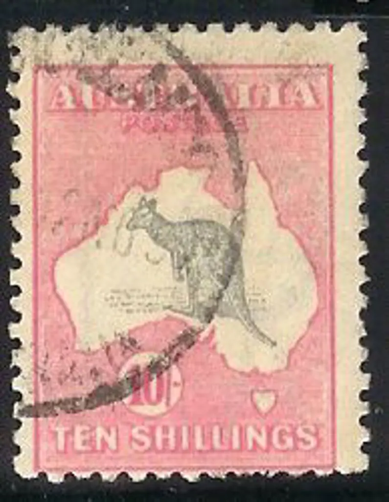1918 10/- grey & aniline pink kangaroo good used. ... Image 1++