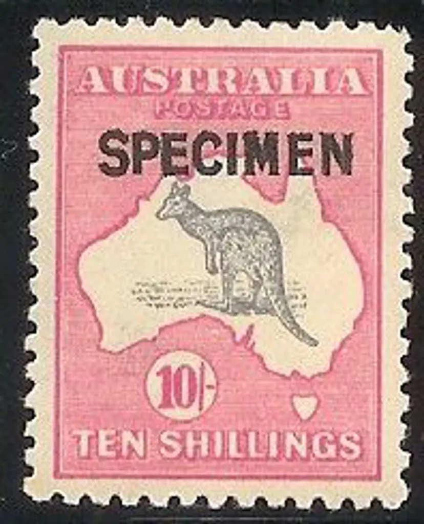 1918 10/- grey & pink kangaroo ovpt SPECIMEN Type ... Image 1++