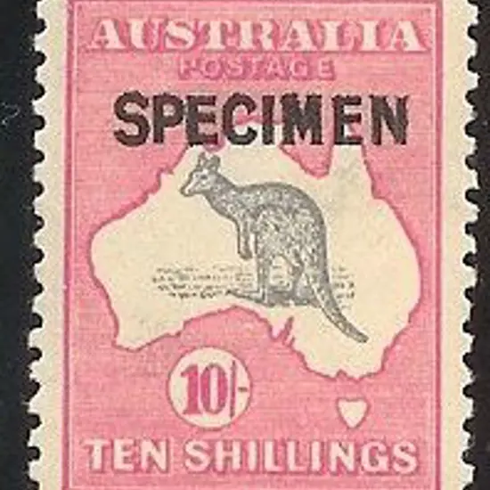1918 10/- grey & pink kangaroo ovpt SPECIMEN Type ...
