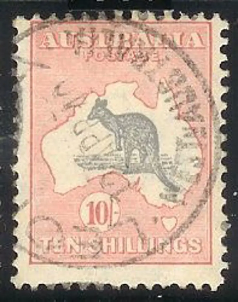 1932 10/- grey & pink kangaroo. Good perfs, ... Image 1++