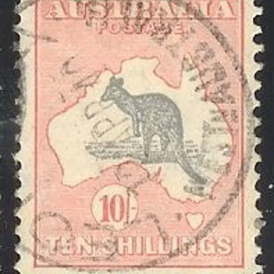 1932 10/- grey & pink kangaroo. Good perfs, ...