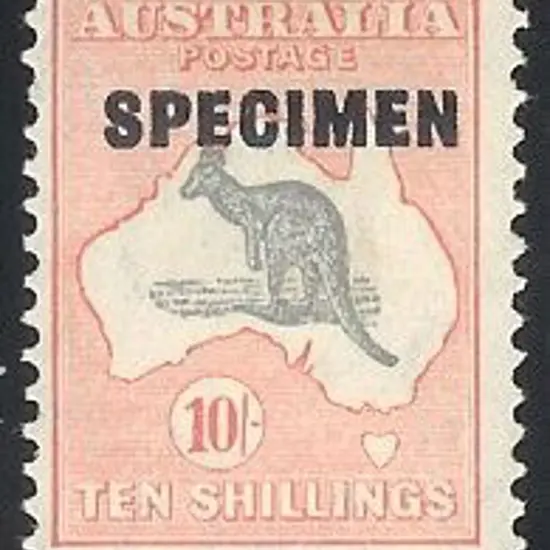 1932 10/- grey & pink kangaroo overprinted ...
