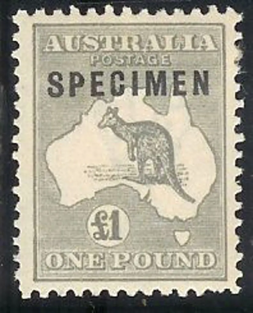 1935 £1 grey kangaroo overprinted SPECIMEN. Type ... Image 1++