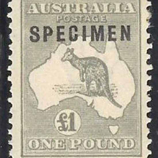 1935 £1 grey kangaroo overprinted SPECIMEN. Type ...