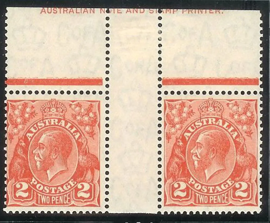 1931/6 2d KGV scarlet imprint pair from TOP of ... Image 1++