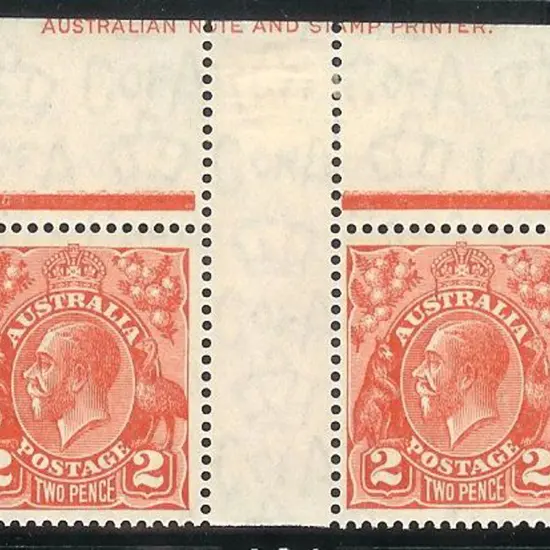 1931/6 2d KGV scarlet imprint pair from TOP of ...