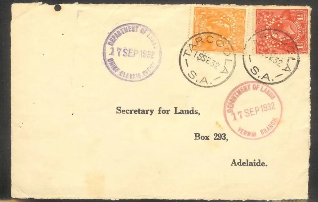 1932 KGV front Tarcoola to Adelaide with ½d orange ... Image 1++