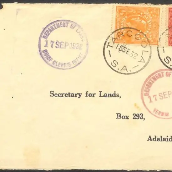 1932 KGV front Tarcoola to Adelaide with ½d orange ...