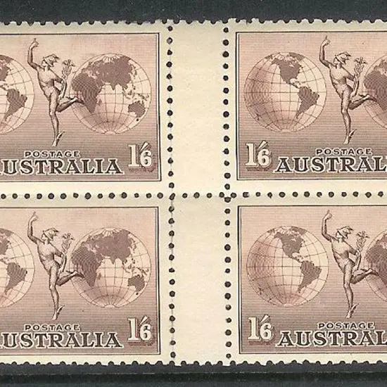 1934 1/6d Hermes gutter block of 4. No wmk. Fine ...