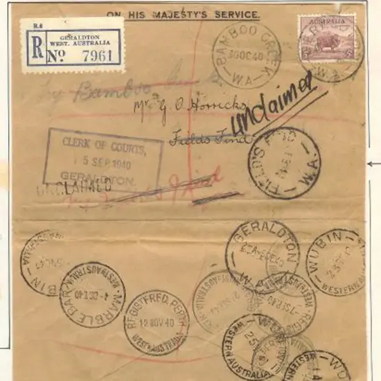 1940 (30th Oct) OHMS Clerk of Courts Geraldton ...