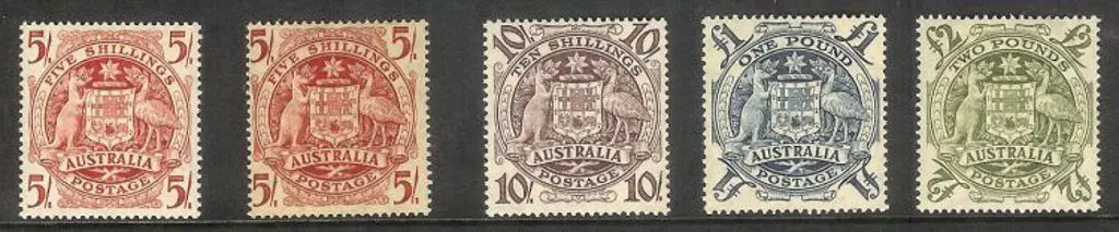 1949/50 Arms set of 5 to £2 with 5/- on thin paper ... Image 1++