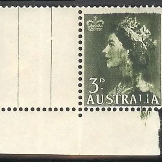 1953 3d deep green QEII with stunning ink smear ...