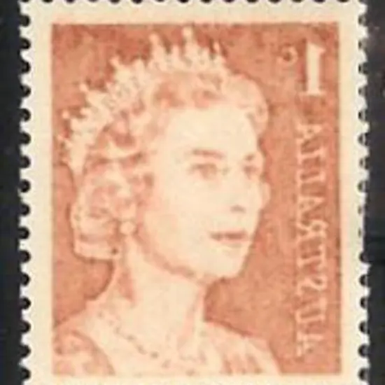 1966 1c brown QEII with strong offset in strip of ...