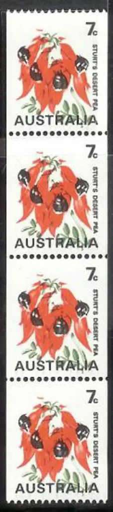 1971 7c Sturt Desert Pea with buff omitted & green ... Image 1++