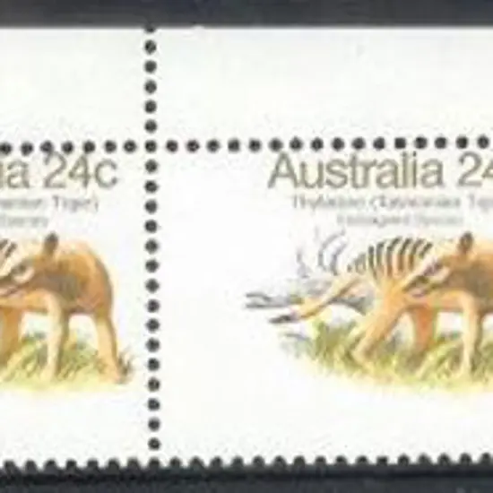 1981 24c Thylacine top marginal strip of 5 with ...