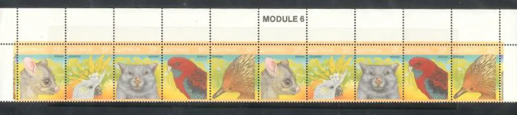 1987 37c Wildlife top strip of 10 showing ''MODULE ... Image 1++