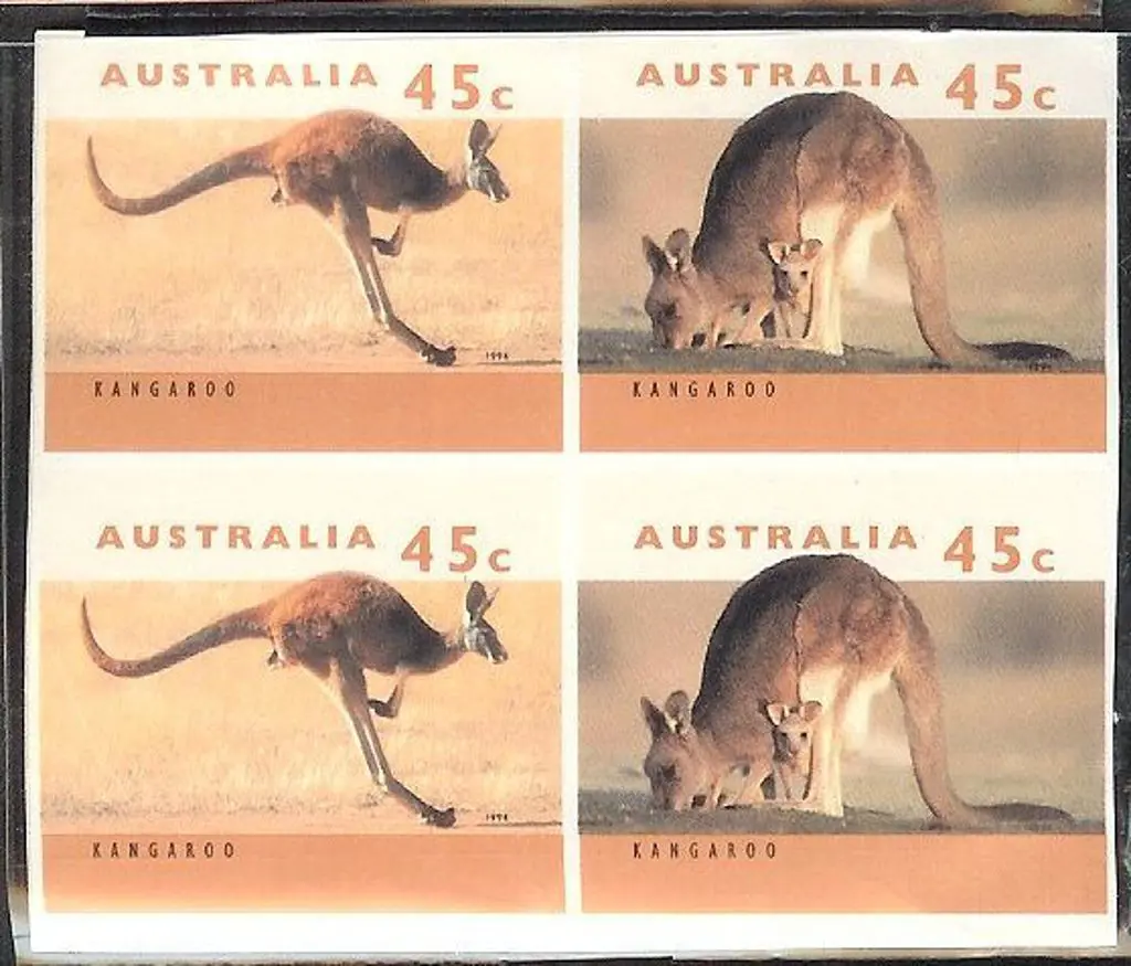 1994 45c Kangaroo self adhesive block of 4 totally ... Image 1++