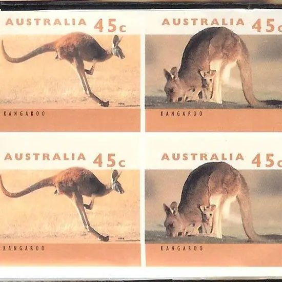1994 45c Kangaroo self adhesive block of 4 totally ...