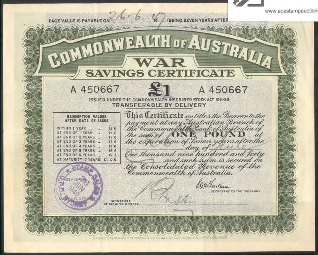 1940 issued £1 large cert for 7 years. Prefix ... Image 1++