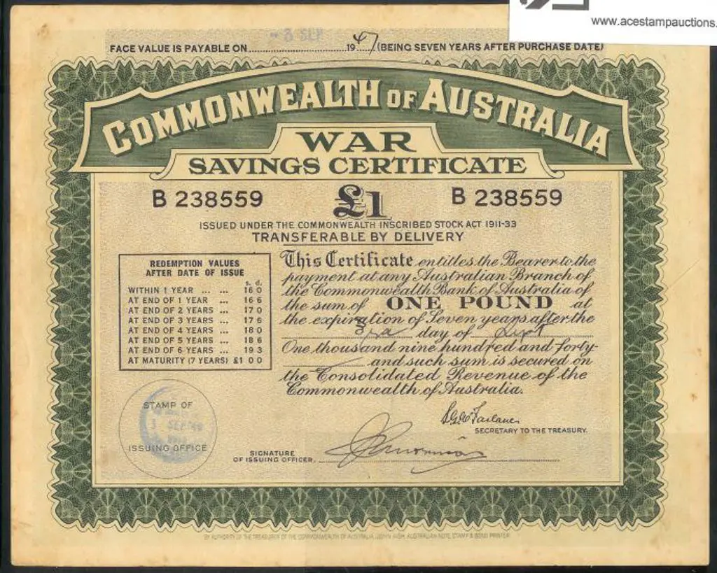 1940 issued £1 large cert for 7 years. Prefix ... Image 1++