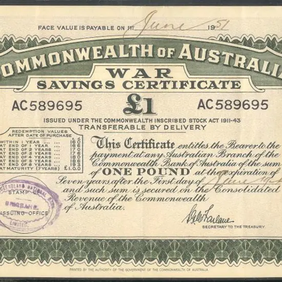 1944 issued £1 small cert for 7 years. Prefix AC ...
