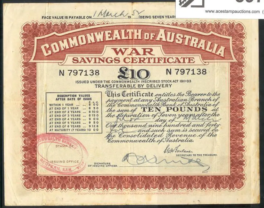 1945 issued £10 large cert for 7 years. Prefix ... Image 1++