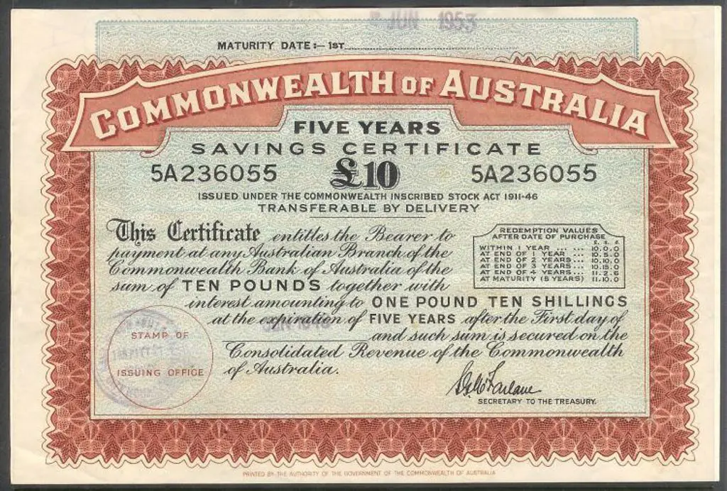 1948 issued £10 small cert for 5 years. Prefix 5A ... Image 1++