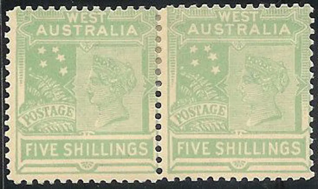 1907 5/- emerald-green QV horiz pair. Fresh MLH SG ... Image 1++