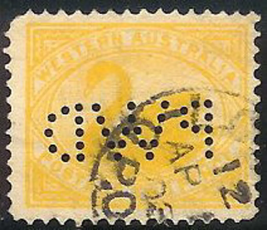 1903 2d yellow swan with ''PWD'' reversed perfin. ... Image 1++