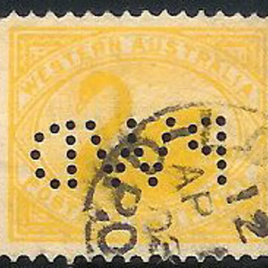 1903 2d yellow swan with ''PWD'' reversed perfin. ...