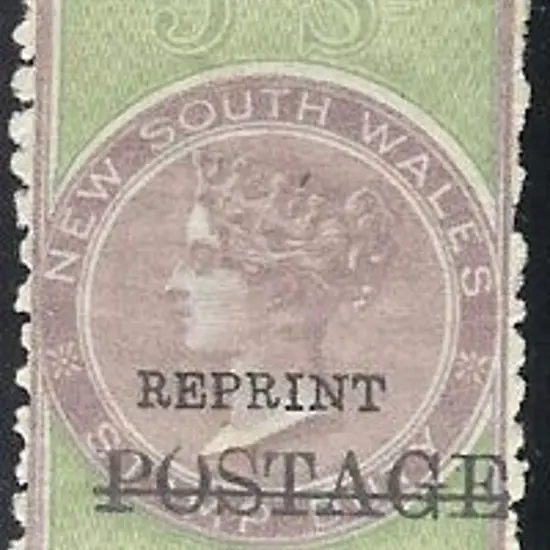 1885/6 5/- lilac & green ovptd REPRINT.  MLH with ...