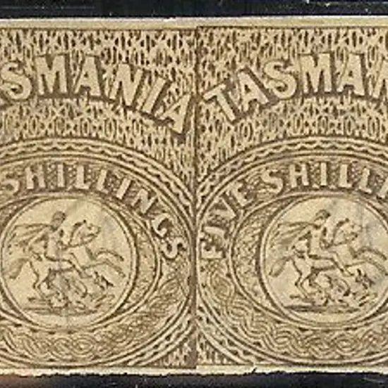 1864 5/- brown fiscal imperf pair F/U & 1880 5/- ...