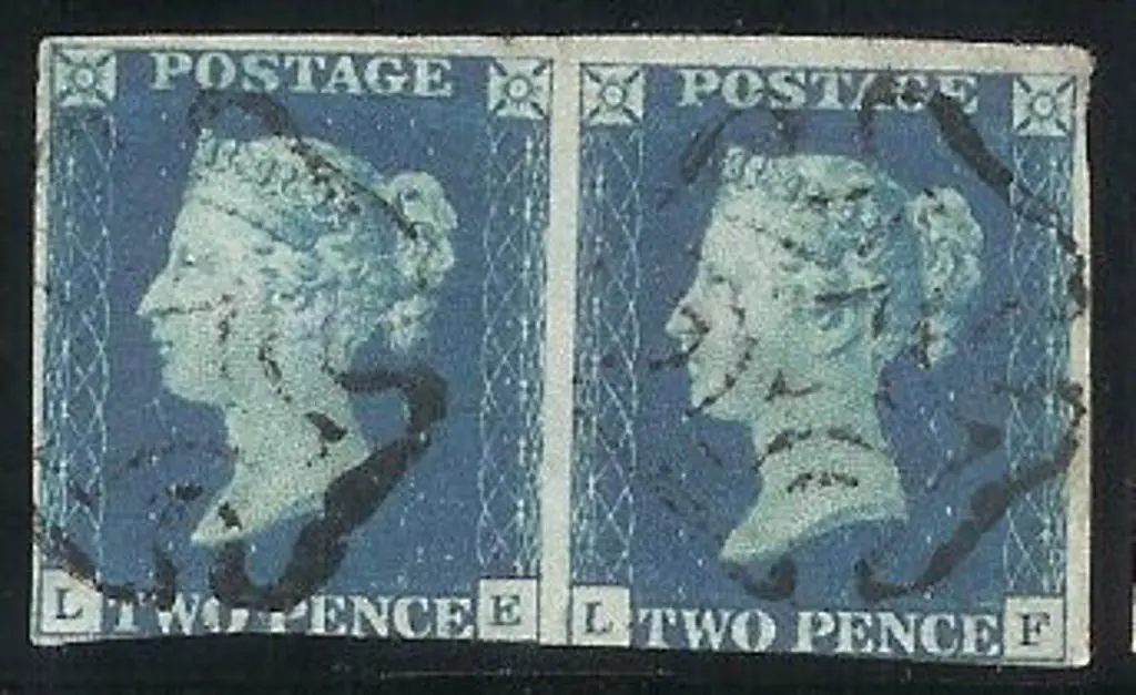 1840 2d blue horizontal pair fine used by light ... Image 1++