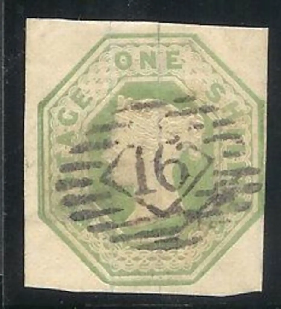1847 1/- pale green embossed very fine used with ... Image 1++
