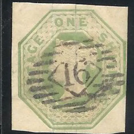 1847 1/- pale green embossed very fine used with ...