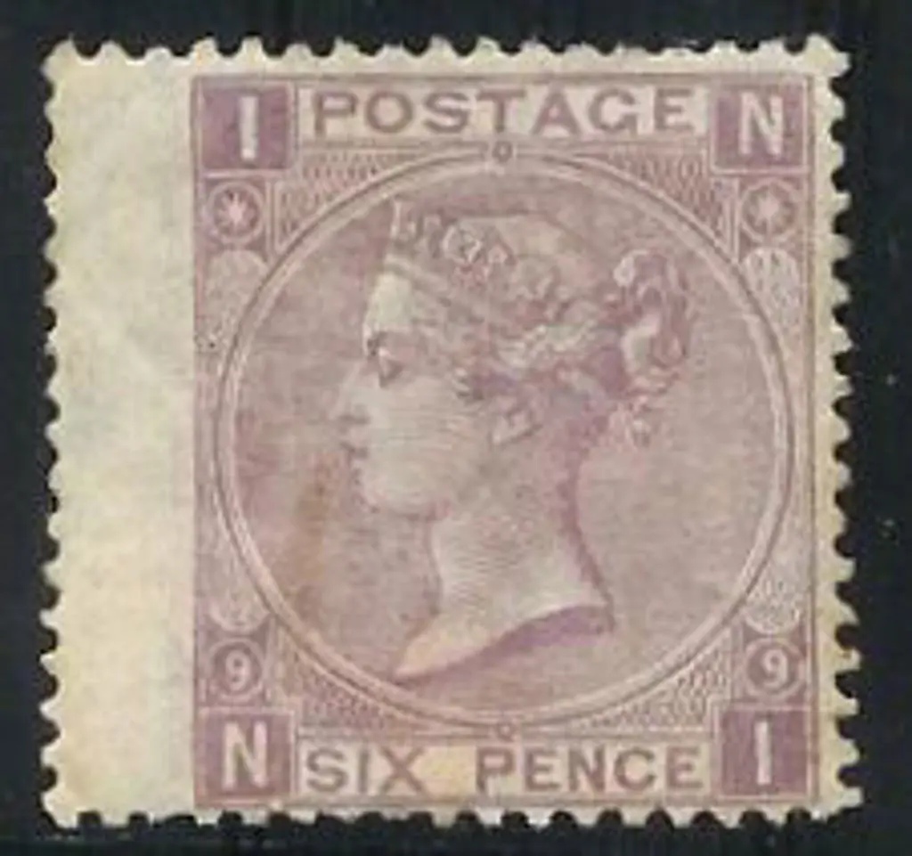 1870 6d mauve QV Plate 9 left wing margin example. ... Image 1++