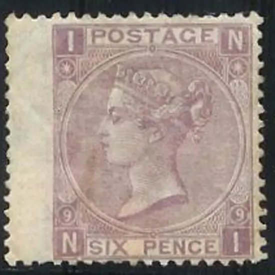 1870 6d mauve QV Plate 9 left wing margin example. ...