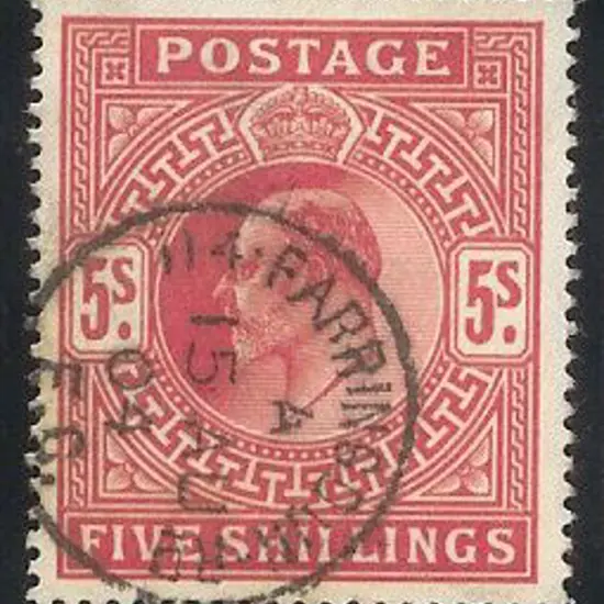 1902 5/- KEVII deep bright carmine with crisp neat ...