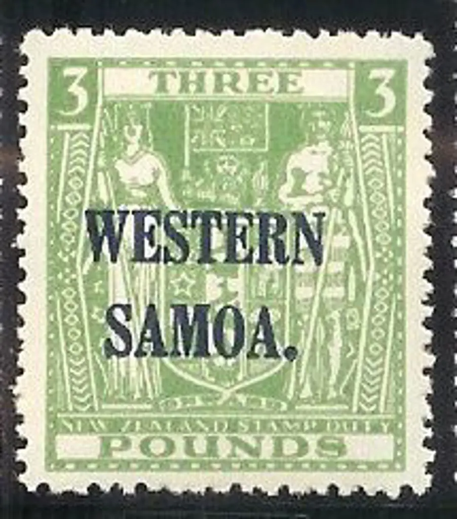 1948 £3 green ovpt ''WESTERN SAMOA'' in blue. ... Image 1++