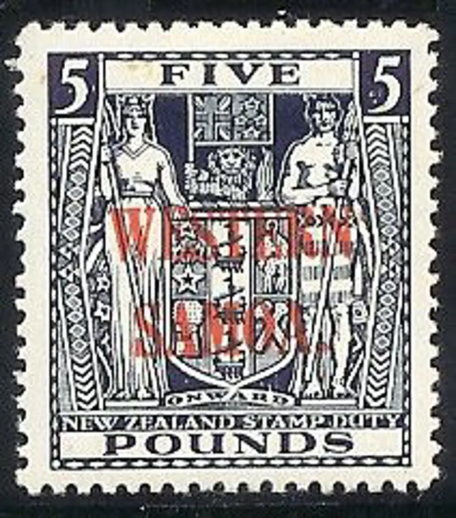 1948 £5 indigo-blue ovpt ''WESTERN SAMOA'' in red. ... Image 1++