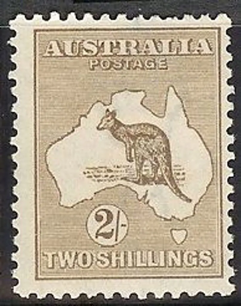 2/- brown. Centred left with short perf at top ... Image 1++