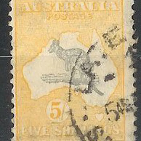 5/- grey & yellow F/U with Late Fee cds SG 135