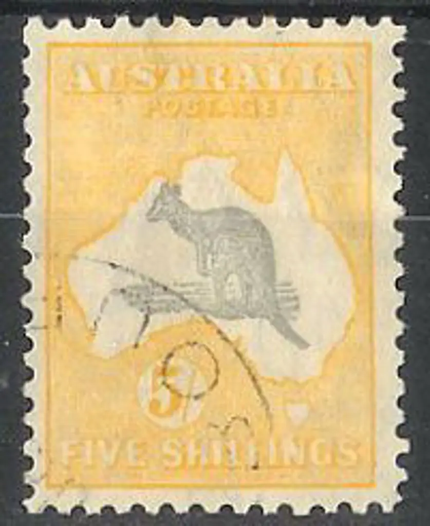 5/- grey & yellow F/U with part Melbourne cds SG ... Image 1++