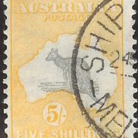 5/- grey & yellow F/U with neat part Ship Room ...