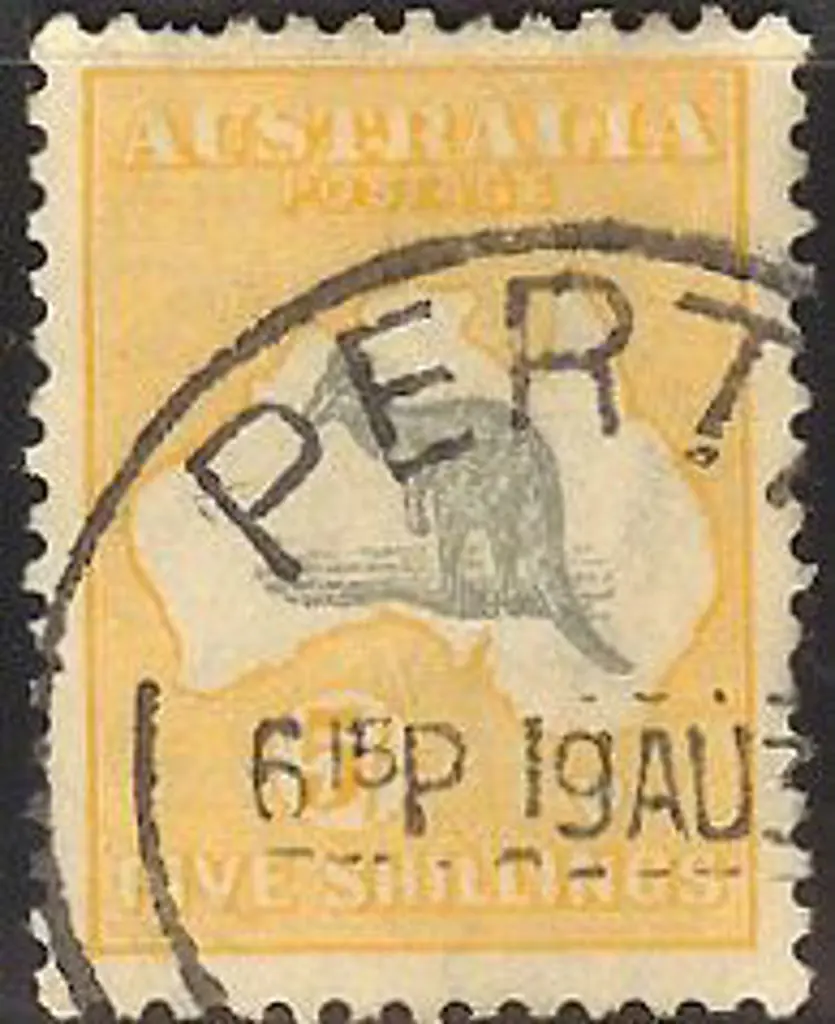 5/- grey & yellow F/U with neat upright Perth cds ... Image 1++
