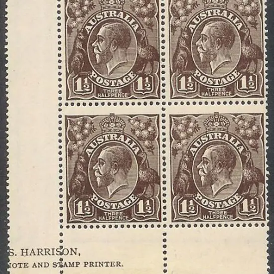 1½d black-brown part Harrison imprint block of 4 ...