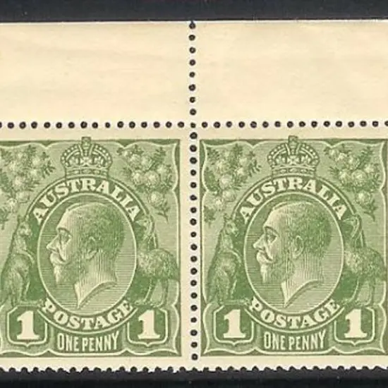 1d green marginal strip of 3 from top of sheet. ...