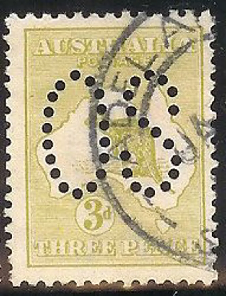 1913 3d olive kangaroo perfined large OS fine used ... Image 1++