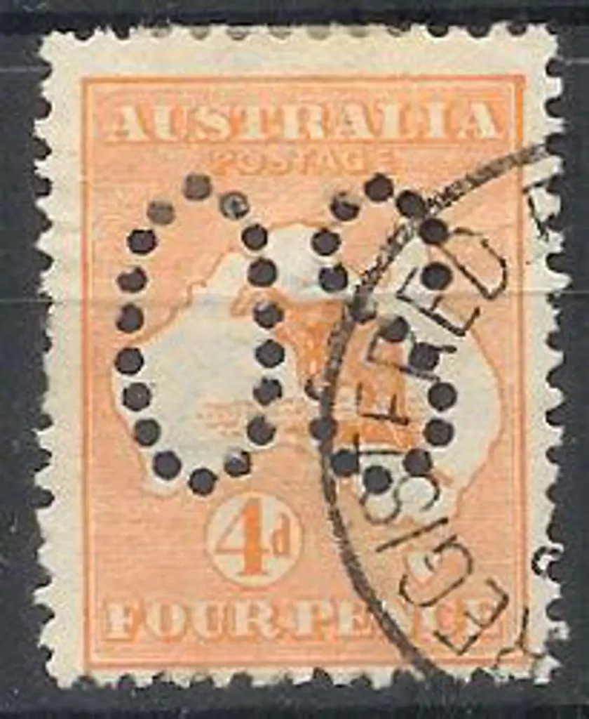 1913 4d orange kangaroo perfined large OS. F/U ... Image 1++